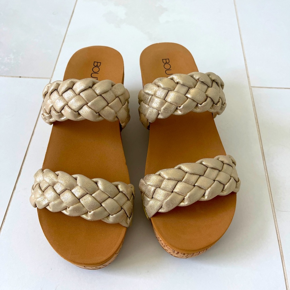 Corkys Boutique Gold Shimmer Braided Summer Wedge